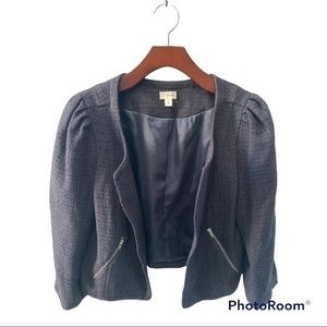 Frenchi Dark Blue Tweed Jacket With Zippers